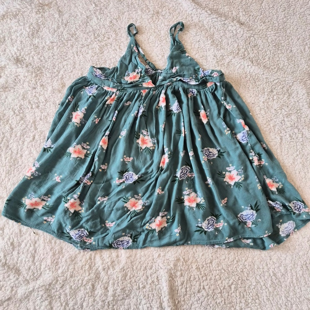 O'Neill Womens Floral Babydoll Cami Top Teal Green Pink Boho Tank Small Coastal